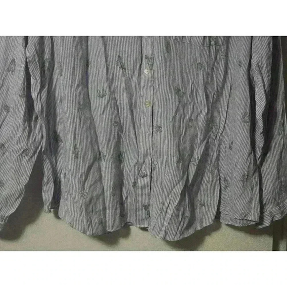 Women's Zac & Rachel Blouse, 1X, Blue & White Striped‎ Cactus Print - Picture 2 of 5